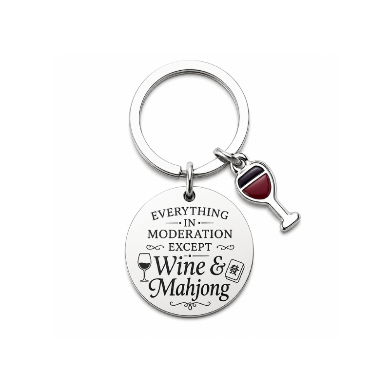 Mahjong and Wine Keychain