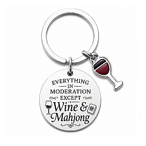 Mahjong and Wine Keychain