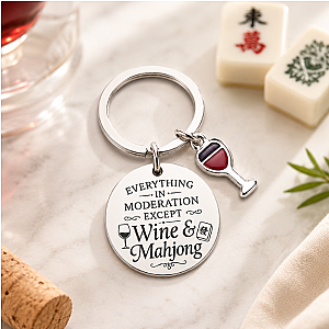 Mahjong and Wine Keychain