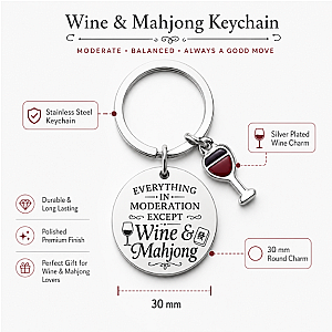 Mahjong and Wine Keychain
