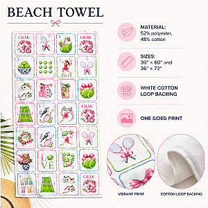 Tennis Mahjong Beach Towel