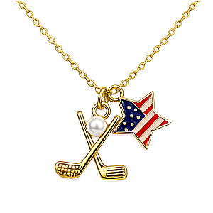 Golf Pearl USA Flag Gold Necklace