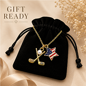 Golf Pearl USA Flag Gold Necklace