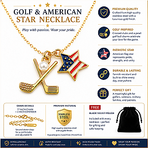 Golf Pearl USA Flag Gold Necklace