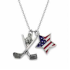 Golf USA Flag Silver Necklace
