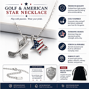 Golf USA Flag Silver Necklace