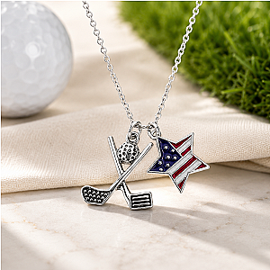 Golf USA Flag Silver Necklace
