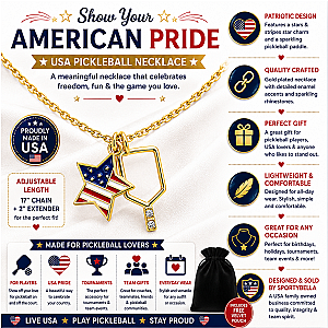 Pickleball USA Flag Gold Necklace