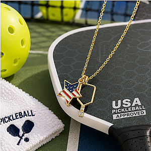 Pickleball USA Flag Gold Necklace