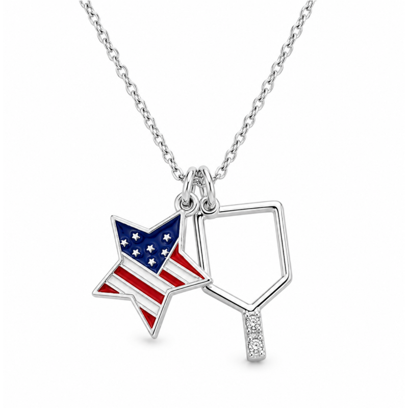 Pickleball USA Flag Gold Necklace