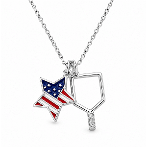 Pickleball USA Flag Gold Necklace