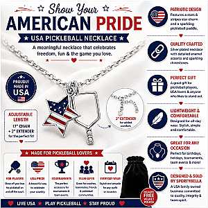 Pickleball USA Flag Silver Necklace