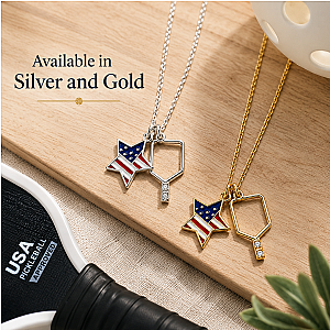 Pickleball USA Flag Silver Necklace