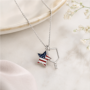 Pickleball USA Flag Silver Necklace