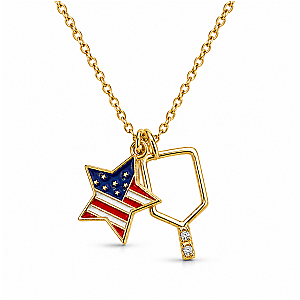 Pickleball USA Flag Silver Necklace