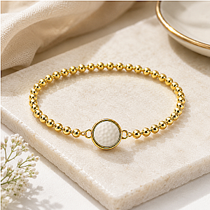 Golf Ball Pearl Gold Beaded Bracelet