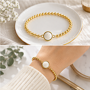 Golf Ball Pearl Gold Beaded Bracelet