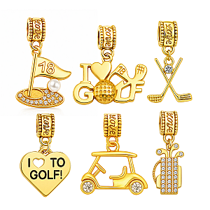 Gold Golf Bead Charms - Pick Style