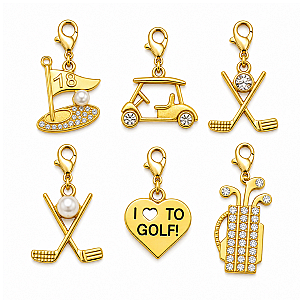Gold Golf Clip On Charms