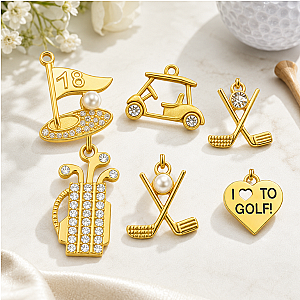 Gold Golf Clip On Charms