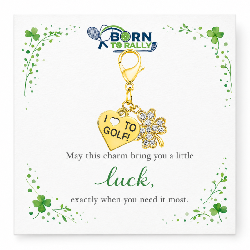 Golf Lucky Heart Clover Clip on Charm