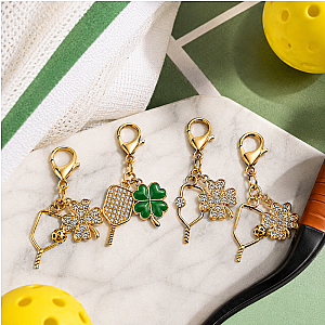 Pickleball Clover Lucky Gold Clip on Charm