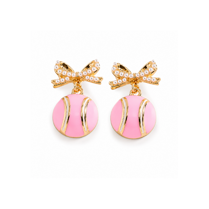 Pink Pearl Tennis Bow Earrings