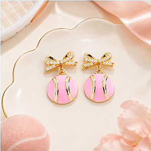Pink Pearl Tennis Bow Earrings
