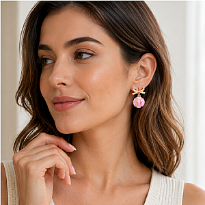 Pink Pearl Tennis Bow Earrings