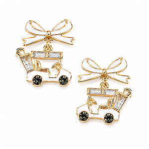 Golf Cart Ribbon Bow CZ Earrings