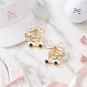Golf Cart Ribbon Bow CZ Earrings