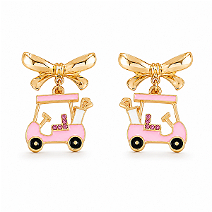 Golf Cart Ribbon Bow Rhinestone Earrings