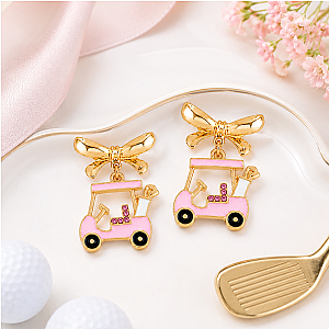 Golf Cart Ribbon Bow Rhinestone Earrings