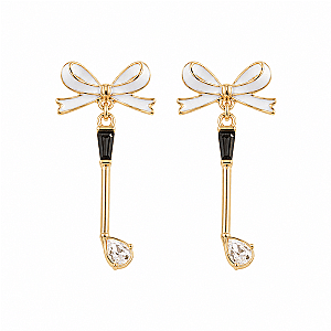 Golf Club Ribbon Bow Rhinestone Earrings
