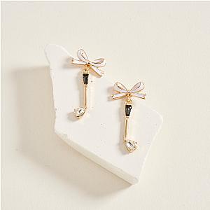 Golf Club Ribbon Bow Rhinestone Earrings