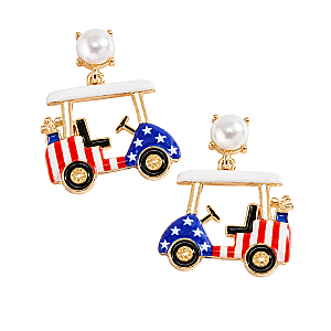 Golf Patriotic Cart Pearl Earrings