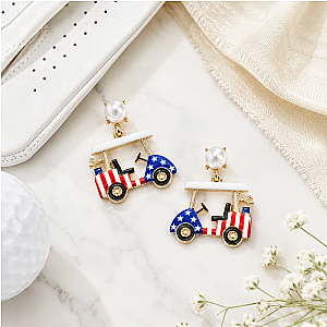 Golf Patriotic Cart Pearl Earrings