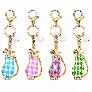 Checkered Plaid Enamel Golf Bag Ball Keychain Bag Charm