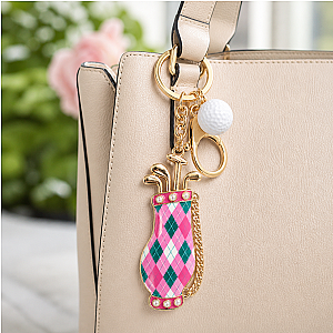 Checkered Plaid Enamel Golf Bag Ball Keychain Bag Charm