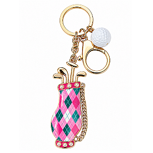 Checkered Plaid Enamel Golf Bag Ball Keychain Bag Charm