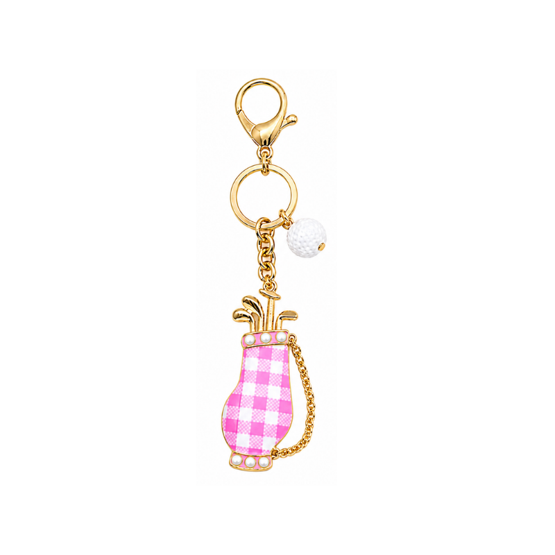 Checkered Plaid Enamel Golf Bag Ball Keychain Bag Charm
