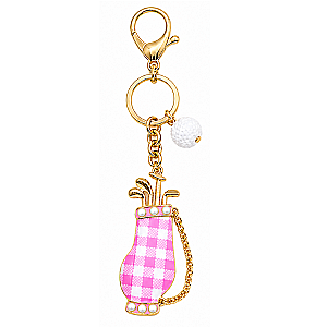 Checkered Plaid Enamel Golf Bag Ball Keychain Bag Charm