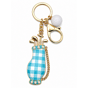Checkered Plaid Enamel Golf Bag Ball Keychain Bag Charm