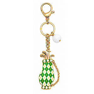 Checkered Plaid Enamel Golf Bag Ball Keychain Bag Charm