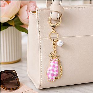 Checkered Plaid Enamel Golf Bag Ball Keychain Bag Charm