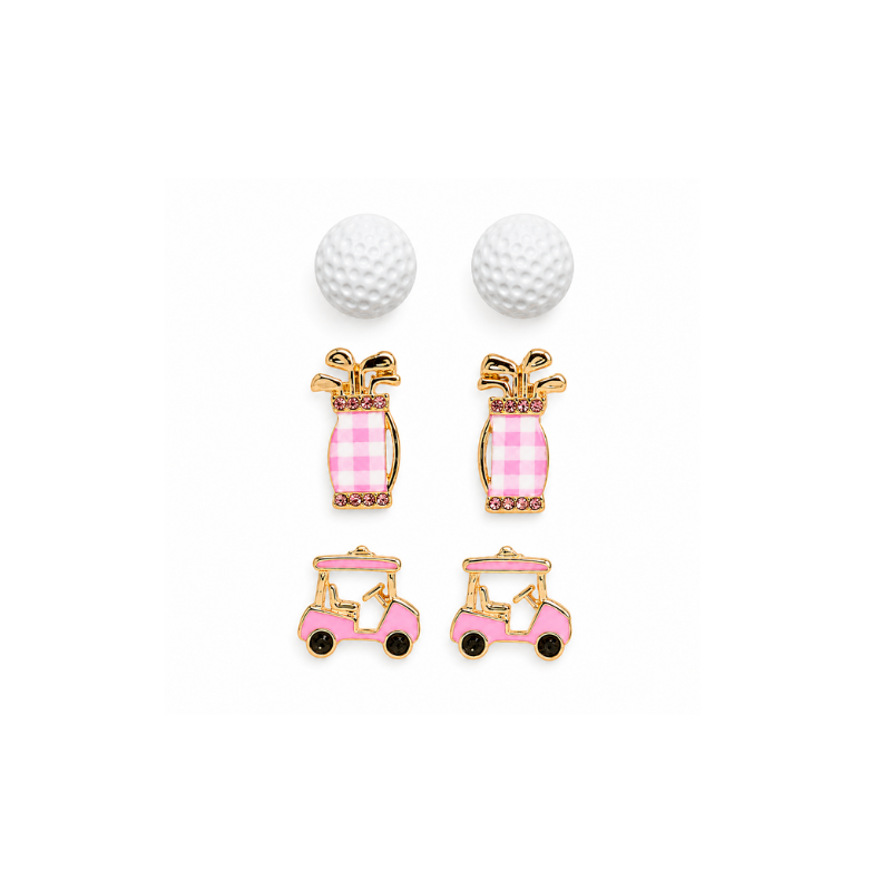 Golf Argyle Earrings- 3 pc Set- Pick Color