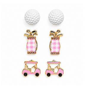 Golf Argyle Earrings- 3 pc Set- Pick Color