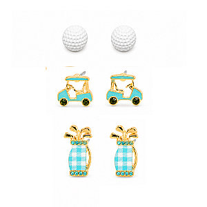 Golf Argyle Earrings- 3 pc Set- Pick Color