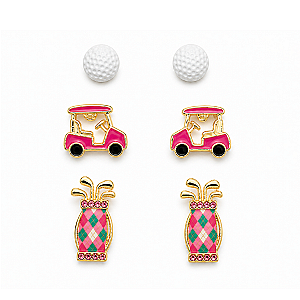 Golf Argyle Earrings- 3 pc Set- Pick Color
