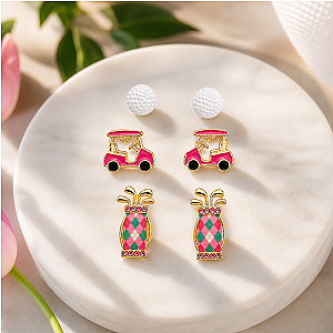 Golf Argyle Earrings- 3 pc Set- Pick Color